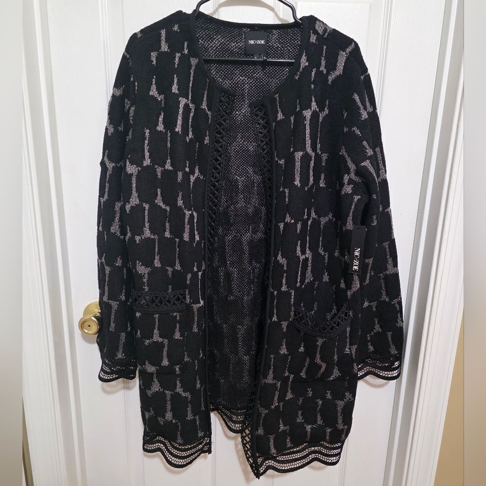 Nic + Zoe  Black and Silver Womens Cardigan NWTS Size XL